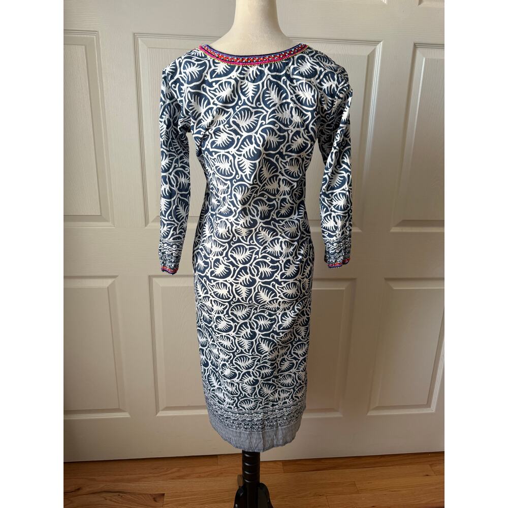 Bella Tu Cotton Resort Dress Beaded Trim Coastal Vacation Bohemian Size XS - Picture 3 of 9